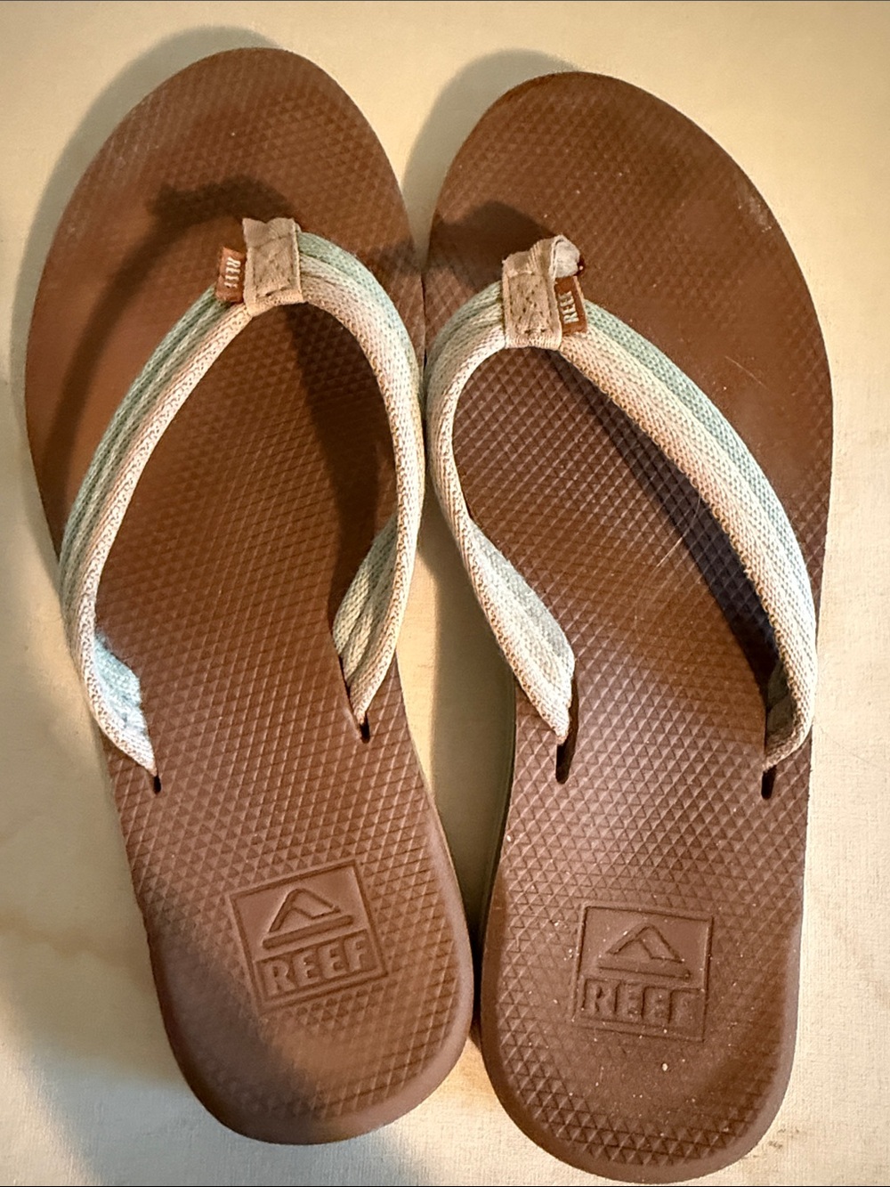 Reef Women’s Brown Sandals with Light Aqua and Cream Straps